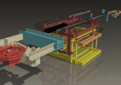 Část 8smi násobné dráhy strojní technologie tažené lany k odvzdušnění odlevu ve zracím poli. Linka 1 (Koncový uživatel - Xella CZ s.r.o. - realizace 2005)