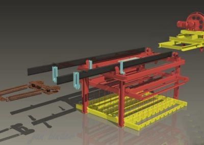 Část 9ti násobné dráhy strojní technologie tažené lany k odvzdušnění odlevu ve zracím poli. Linka 2 (Koncový uživatel - Xella CZ s.r.o. - realizace 2007)